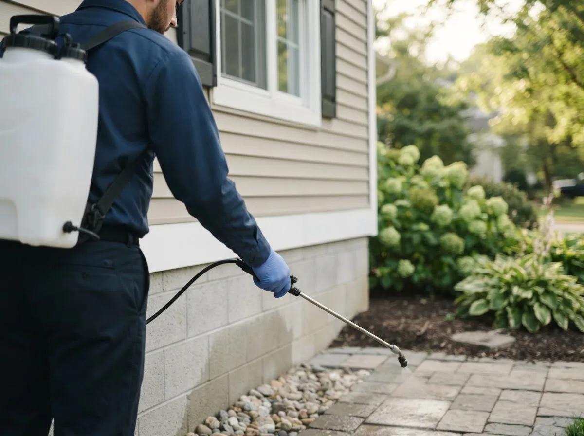 Pest control technician inspecting a home in Heilwood, PA